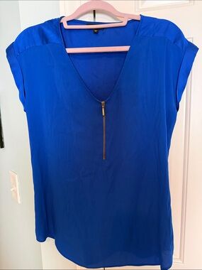 Express Women's Zip V-Neck Blouse - Cobalt Blue